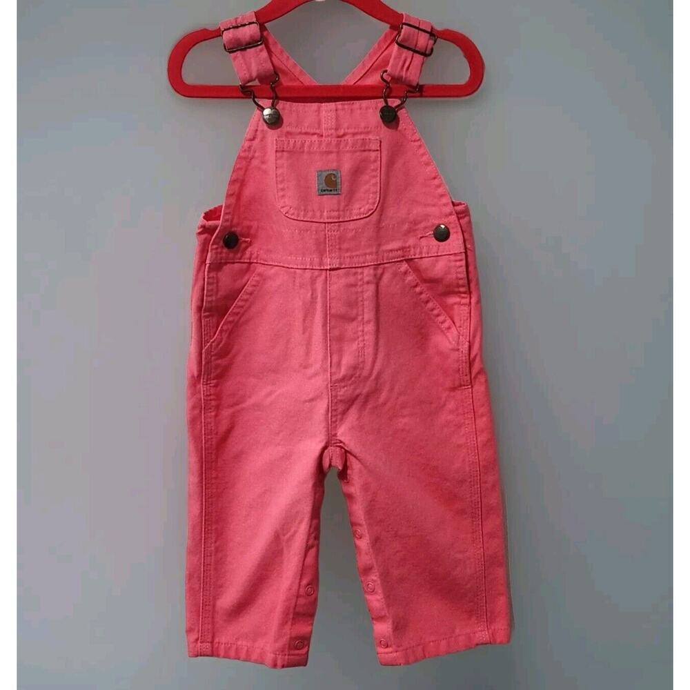 Carhartt GIRLS' LOOSE FIT CANVAS BIB OVERALL OX9712-G Pink Size 9 Months